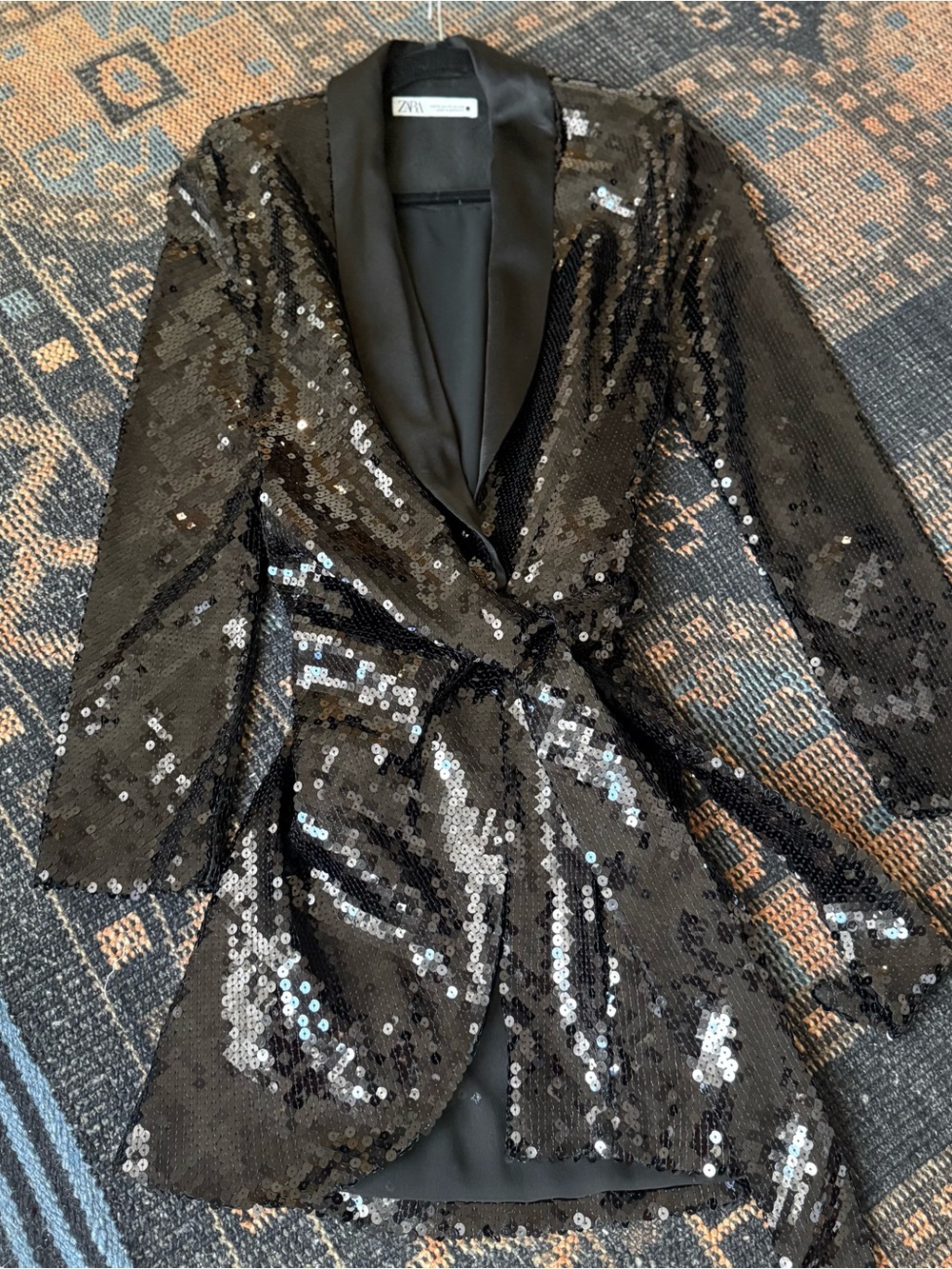 ZARA Black Sequin Blazer Dress XS